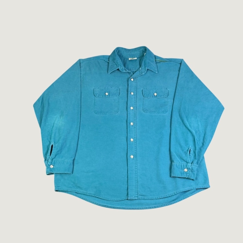 Vintage Five Brother Chamois Cloth Work Shirt Teal Blue Tall Man XL Repair
